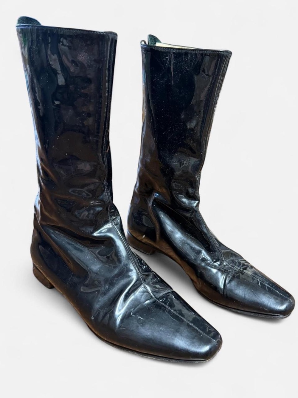 Vintage Manolo Blahnik Black Patent Leather Flat Boots Size 6